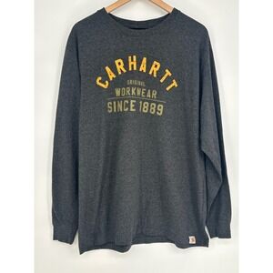 Carhartt Original Fit Spell Out Chest Logo Gray Long Sleeve Mens Shirt‎ Large